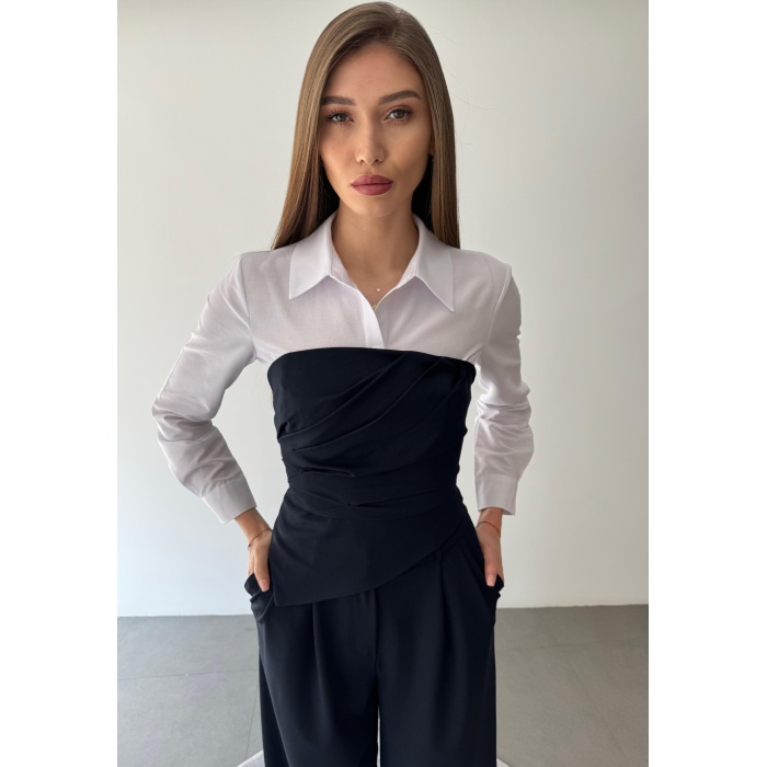 Üçlü Straplez Crop Gömlek Pantolon Takım Elbise