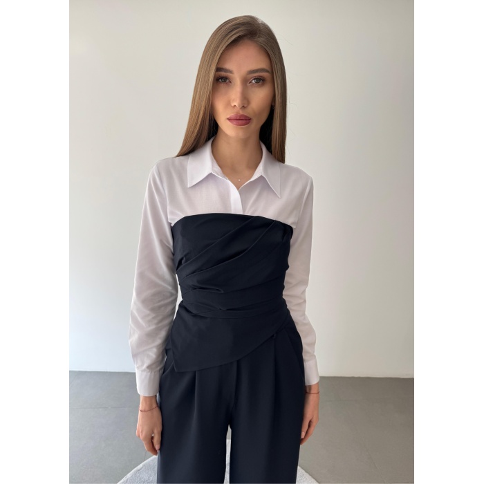 Üçlü Straplez Crop Gömlek Pantolon Takım Elbise