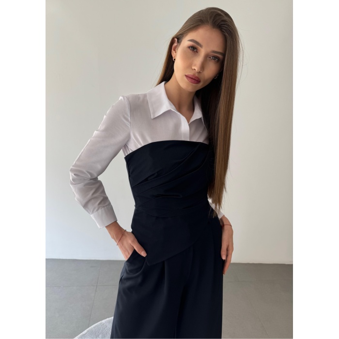 Üçlü Straplez Crop Gömlek Pantolon Takım Elbise
