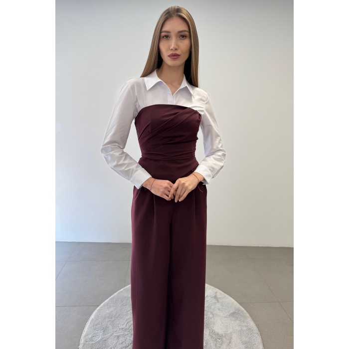 Üçlü Straplez Crop Gömlek Pantolon Takım Elbise
