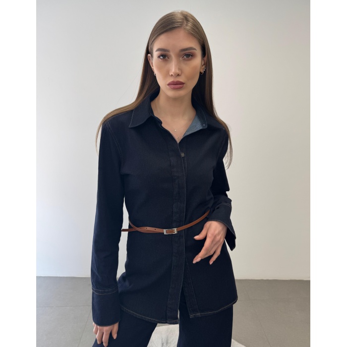 Kemerli Denim Gömlek Pantolon Takım Elbise