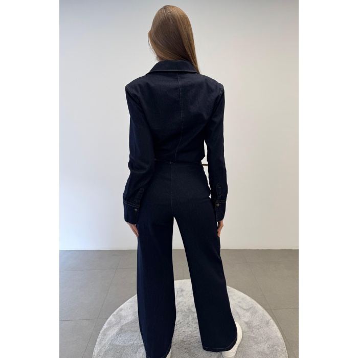 Kemerli Denim Gömlek Pantolon Takım Elbise