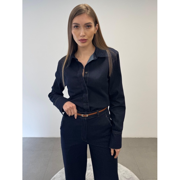 Kemerli Denim Gömlek Pantolon Takım Elbise