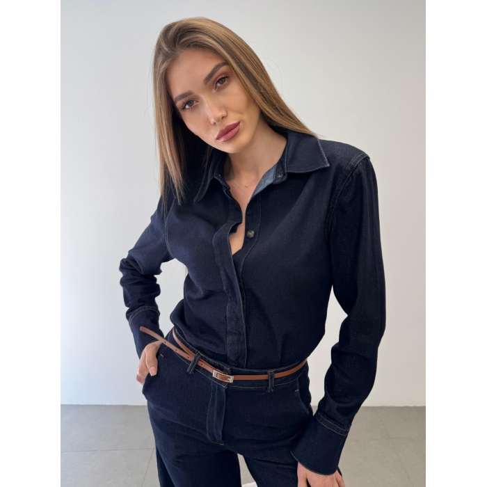 Kemerli Denim Gömlek Pantolon Takım Elbise