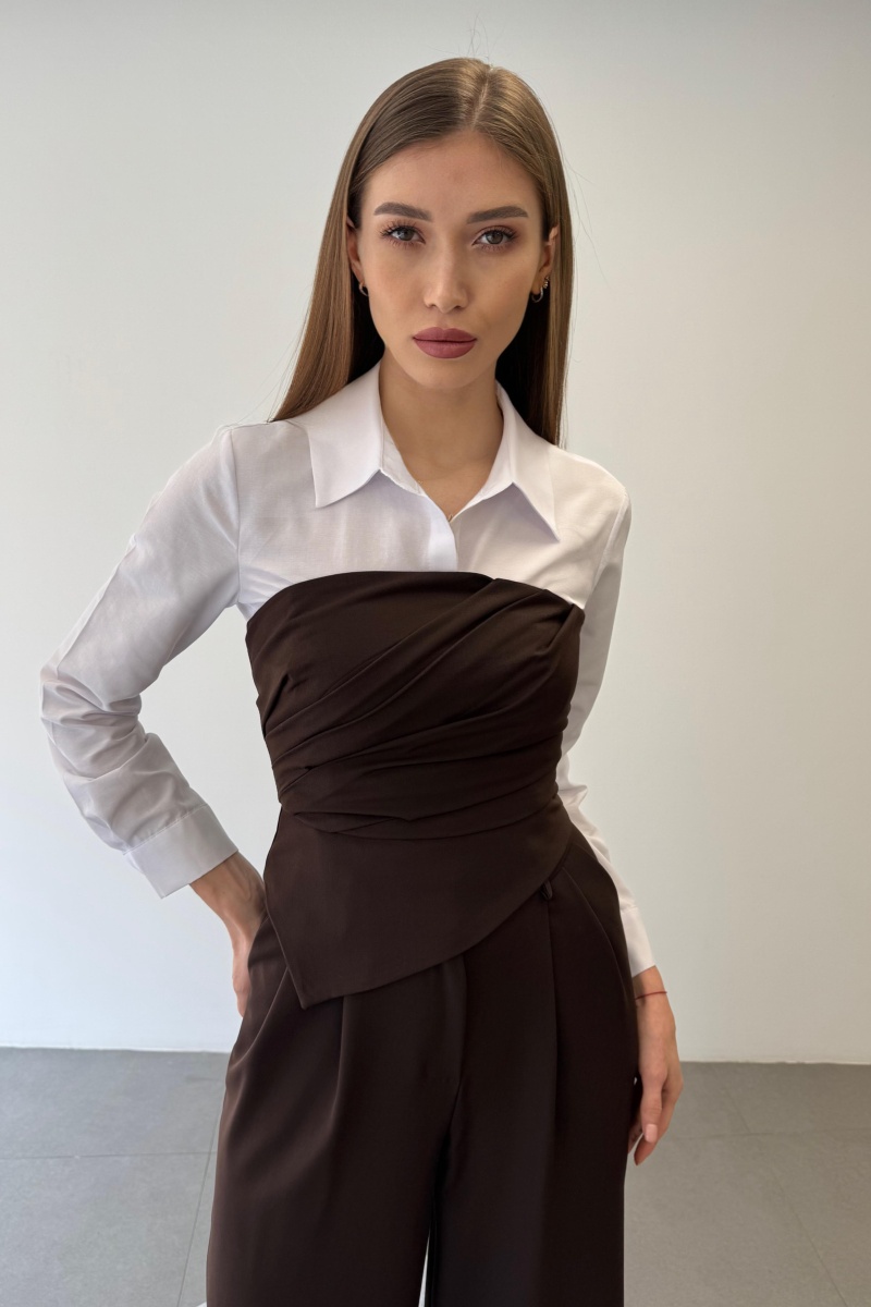 Üçlü Straplez Crop Gömlek Pantolon Takım Elbise