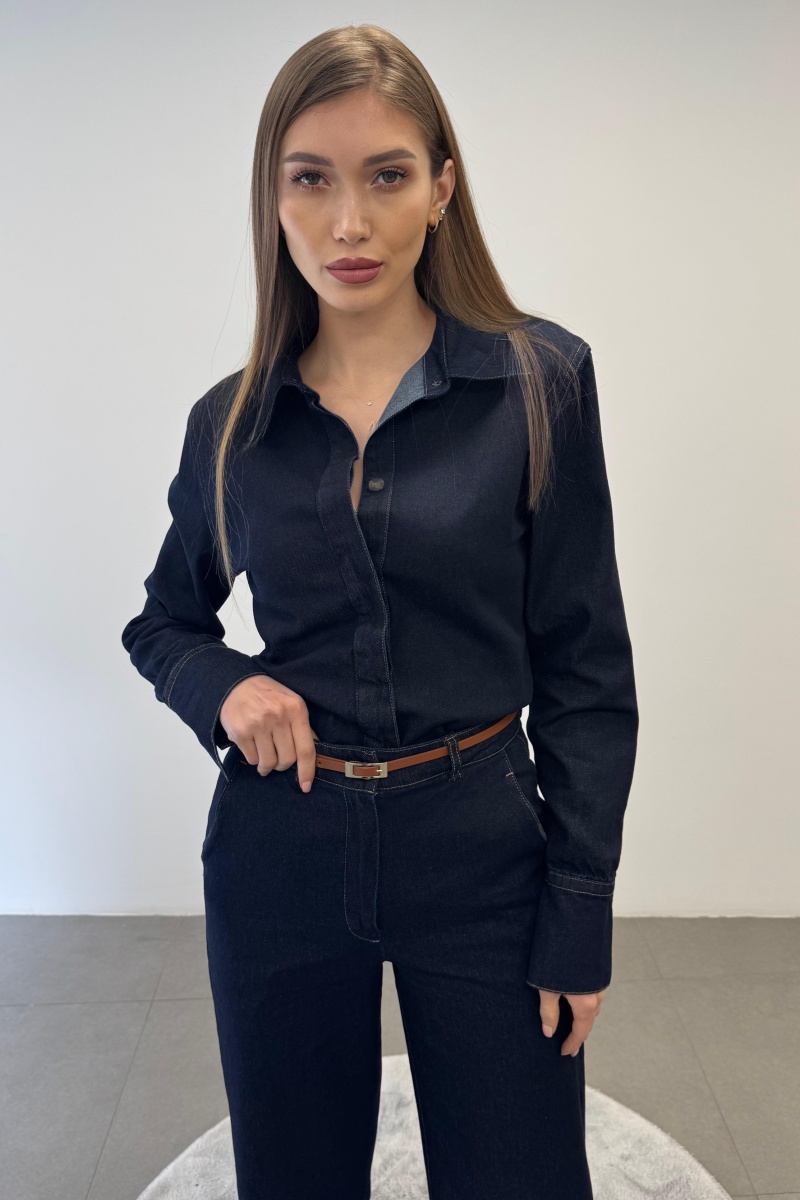 Kemerli Denim Gömlek Pantolon Takım Elbise