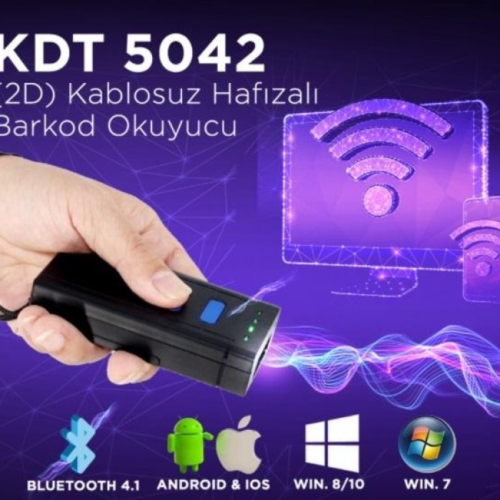 KDT-5042 (2D) Kablosuz Hafızalı Lazer Barkod Okuyucu (2.4G+USB+Bluetooth)