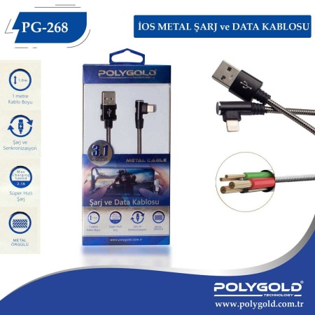 PG-268 IPHONE (L TİPİ) METAL USB DATA KABLO