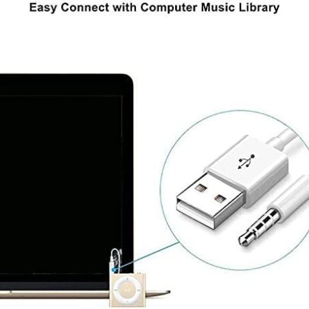 iPod Shuffle 3. 4. 5. Nesil Uyumlu USB Data Şarj Kablosu, Beyaz