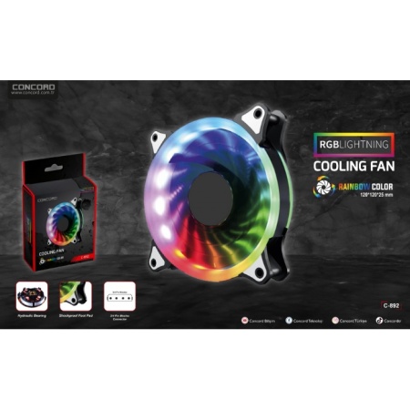 Concord C-892 Rgb 3 Renk Rainbow Gökkuşağı 12cm Kasa Geniş Fan