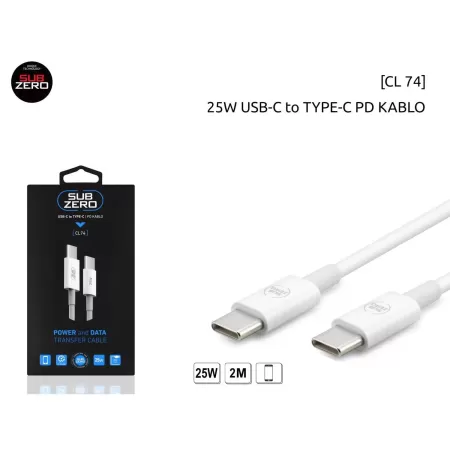 SUBZERO CL74 USB-C TO TYPE-C 25 W 2 m PD KABLO