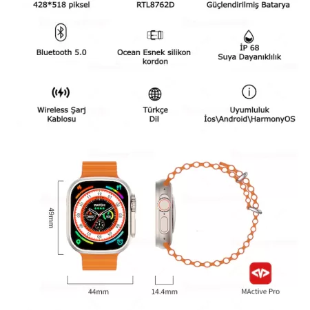 Gs Ultra 8 Plus Pusula Destekli 49 Mm 2.08 Ekran Watch 8 Ultra Akıllı SAAT