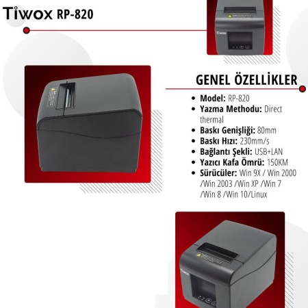 TIWOX RP-820 230MM/S DIREK TERMAL FIS YAZICI USB+ETHERNET