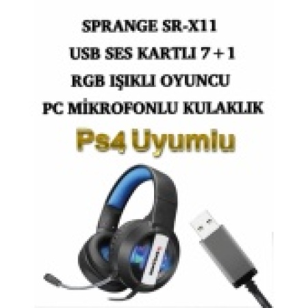 SPRANGE SR-X11 USB SES KARTLI 7+1 RGB IŞIKLI OYUNCU PC MİKROFONLU KULAKLIK