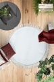Beyaz Yuvarlak Puffy Peluş Yıkanabilir Halı