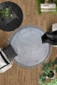 Gri Yuvarlak Puffy Peluş Yıkanabilir Halı