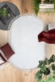 Beyaz Oval Puffy Peluş Yıkanabilir Halı