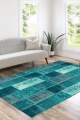 Patchwork Turkuaz Lüx Şönil Yıkanabilir Dokuma Kilim Halı