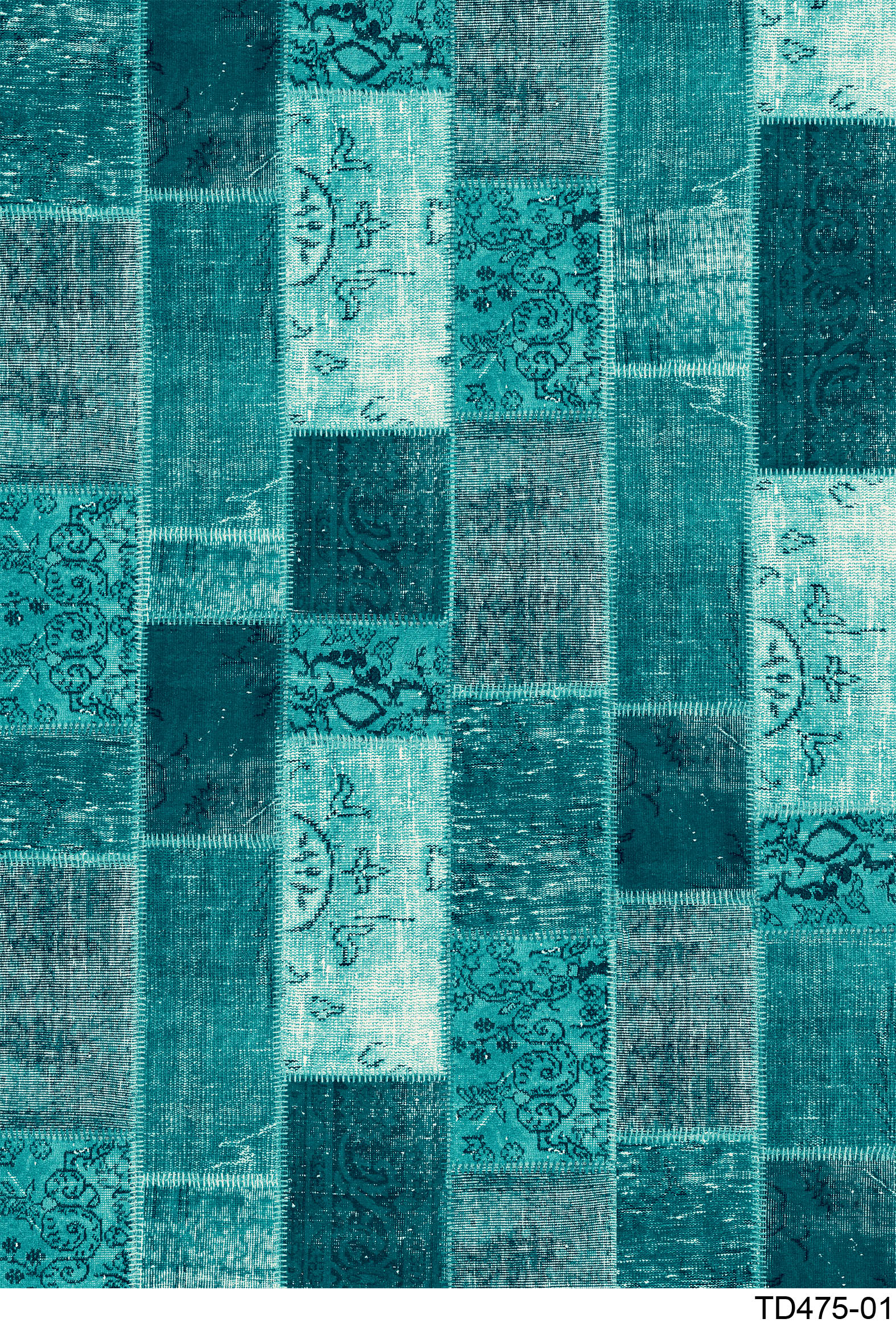 Patchwork Turkuaz Lüx Şönil Yıkanabilir Dokuma Kilim Halı