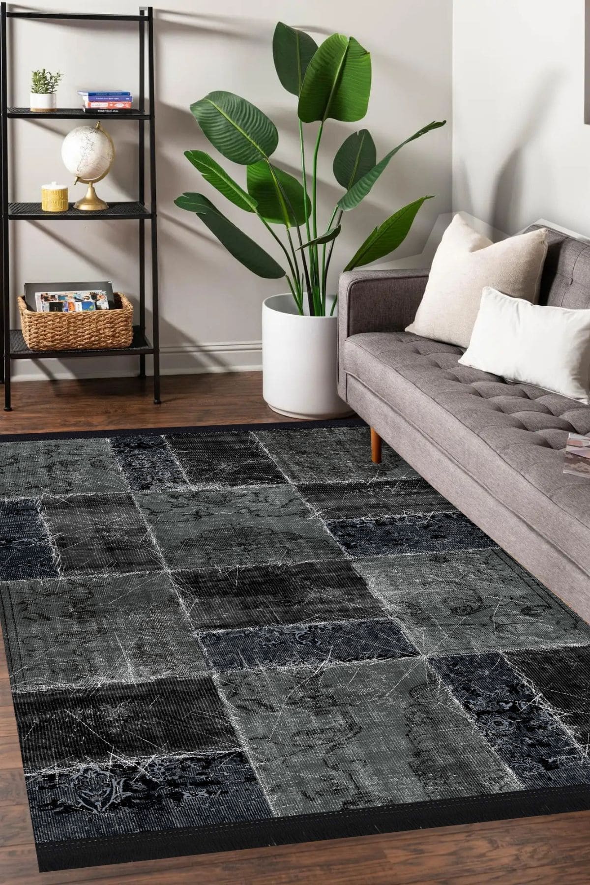 Petra Gri Lüx Şönil Yıkanabilir Dokuma Kilim Halı