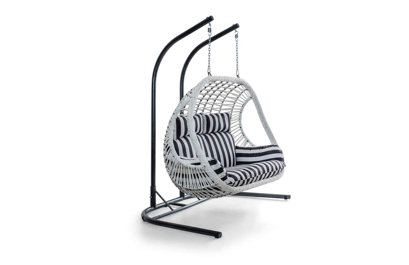 Rattan Bahçe - İki Kişilik Balkon Salıncağı Beyaz - Zebra Minder CV-28 Salıncak