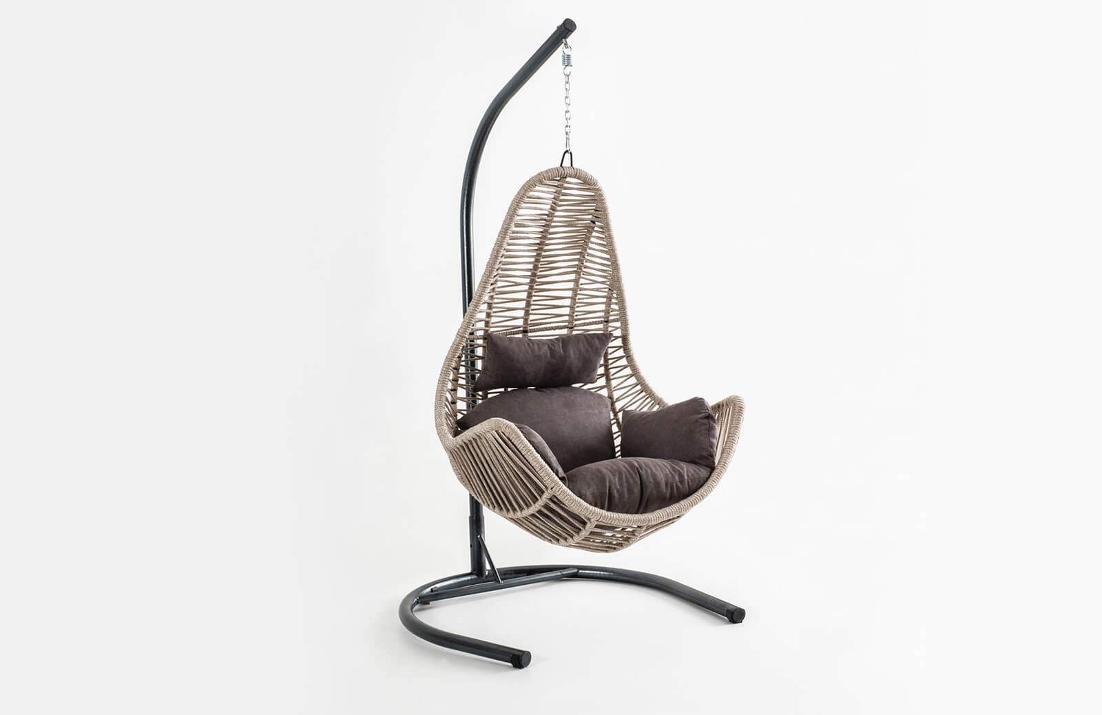 Rattan Bahçe - Balkon Salıncağı Krem - Kahve Minder CV-37 Salıncak