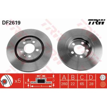 ON FREN DISKI-280×22 5×100 VW GOLF 92-96  PASSAT 92-97  SEAT TOLEDO 92-99 