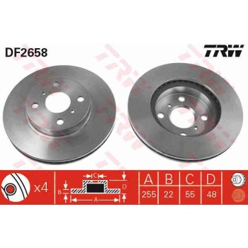 FREN DISKI ON HAVALI 255-4 -(TOYOTA  COROLLA 93>02 1.6-1.3 AE100-AE101 INJ. AE111  