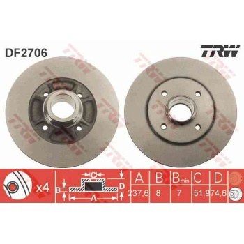 FREN DISKI ARKA 238MM  RENAULT   R19 1.4 1.7 1.8 MEGANE 1.4 1.6 2.0 CLIO 2 2.0 16V  