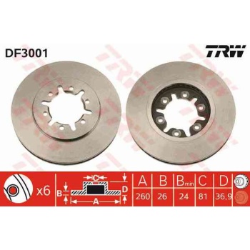 FREN DISKI ON HAVALI 260-6 -(NISSAN  D23 SKYSTAR 02>05   PATHFINDER 97>04 2.7TD R50   URVAN 82>00  