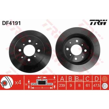 FREN DISKI ARKA DUZ 239-4 -(HONDA  JAZZ 2002>2008   CITY 2005>2008   CIVIC 1996>2006   