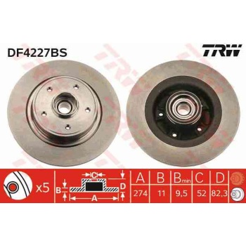 FREN DISKI ARKA DUZ 274 MM RULMANLI  RENAULT   LAGUNA 2 1.6 1.8 2.0  