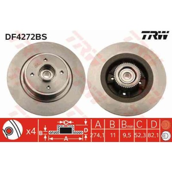FREN DISKI ARKA DUZ RULMANLI 274 MM  RENAULT   MEGANE I SW SCENIC I