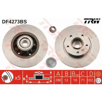 FREN DISKI ARKA DUZ 280 MM-(RENAULT  TRAFIC 2 03>13 1.9 DCI-2.0-2.5 DCI    OPEL   VIVARO 1.9 DCI-2.0  