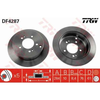 FREN DISKI ARKA DUZ-(284-5 -(HYUNDAI  TUCSON 04>10   SPORTAGE 04>10   X35 11>12   SANTAFE 00>05  