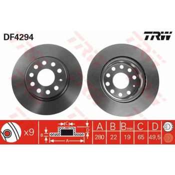 ON FREN DISKI-280×22 5×112 VW CADDY 04-15  GOLF 04-14  AUDI A3 09-13  SEAT LEON 06-13  SKODA OCTAVIA 04-13 