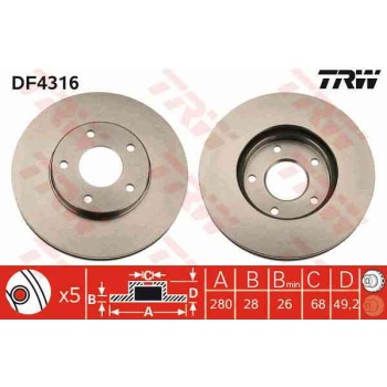 FREN DISKI ON HAVALI 280-5 -(NISSAN  PRIMERA-P12 2003>2010   XTRAIL 2001>2010   MAXIMA 2000>2010   