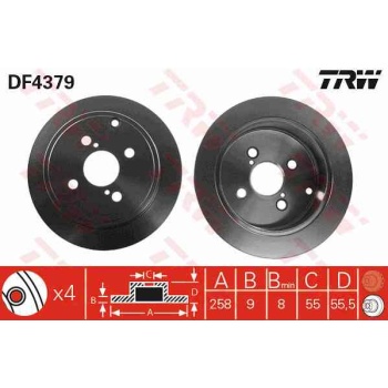 FREN DISKI ARKA DUZ 258-4 -(TOYOTA  COROLLA 03>07  VVTI BENZINLI   