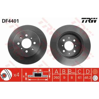 FREN DISKI ARKA DUZ 260-4 -(HONDA  CIVIC 2001>2006 SEDAN   
