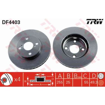 FREN DISKI ON HAVALI 255-4 -(TOYOTA  COROLLA 03>07 VVTI BENZINLI   