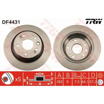 FREN DISKI ARKA DUZ 282-5 -(HONDA  ACCORD 2003>2008 2.4-2.2 CTDI   S2000 00>>   