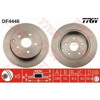 FREN DISKI ARKA DUZ-(290-5 -(TOYOTA  COROLLA-VERSO 04>> 1.6-1.8-2.0D4D-2.2D4D  