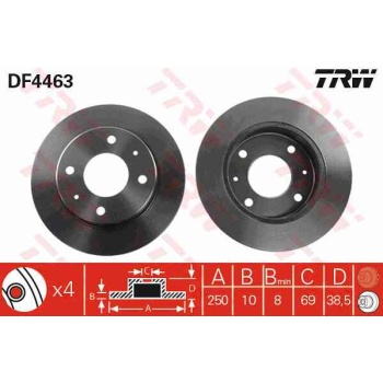 FREN DISKI ARKA DUZ-(250-4 -  MITSUBISHI  COLT 1.5 BENZINLI 04 - 10     SMART  FORFOUR 04>07   