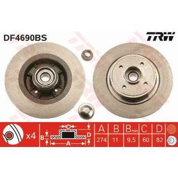 FREN DISKI ARKA DUZ RULMANLI 274 MM  RENAULT   MEGANE I SW SCENIC I