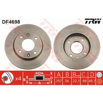 FREN DISKI ON HAVALI 257-4 -(HYUNDAI  ELANTRA 00>04   MATRIX 01>10  