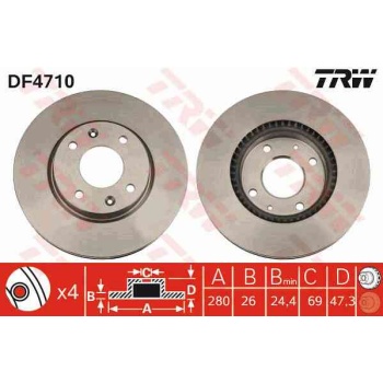 FREN DISKI ON HAVALI 280-4 -(HYUNDAI  ELANTRA 04>06   SONATA 01>04   KIA  MAGENTIS 00>05  