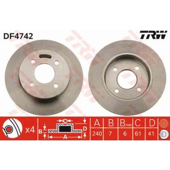 FREN DISKI ARKA DUZ 240-4 -(NISSAN  MICRA-K11 92>02  