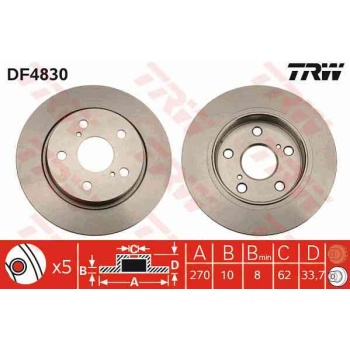 FREN DISKI ARKA DUZ 270-5 -(TOYOTA  COROLLA   AURIS 1.4 D4D 07>  COROLLA 13> 1.4 D4D AURIS 12> 1.4 D4D   