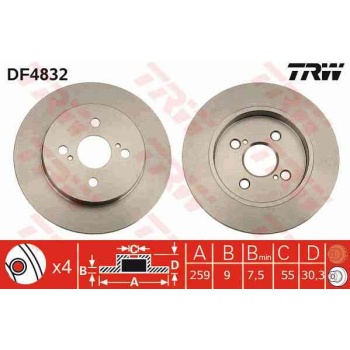 FREN DISKI ARKA DUZ-(259-4 -(TOYOTA  YARIS 06>11 1.0  