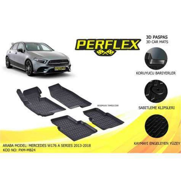 HAVUZLU PASPAS 3D X-MAT SIYAH A-CLASS W176 13-18 - PERFLEX PXM-MB24